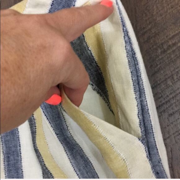 Anthropologie Edme & Eystlle "Cafe Awning" Linen Cream/Navy/Yellow Striped Skirt - Picture 4 of 7